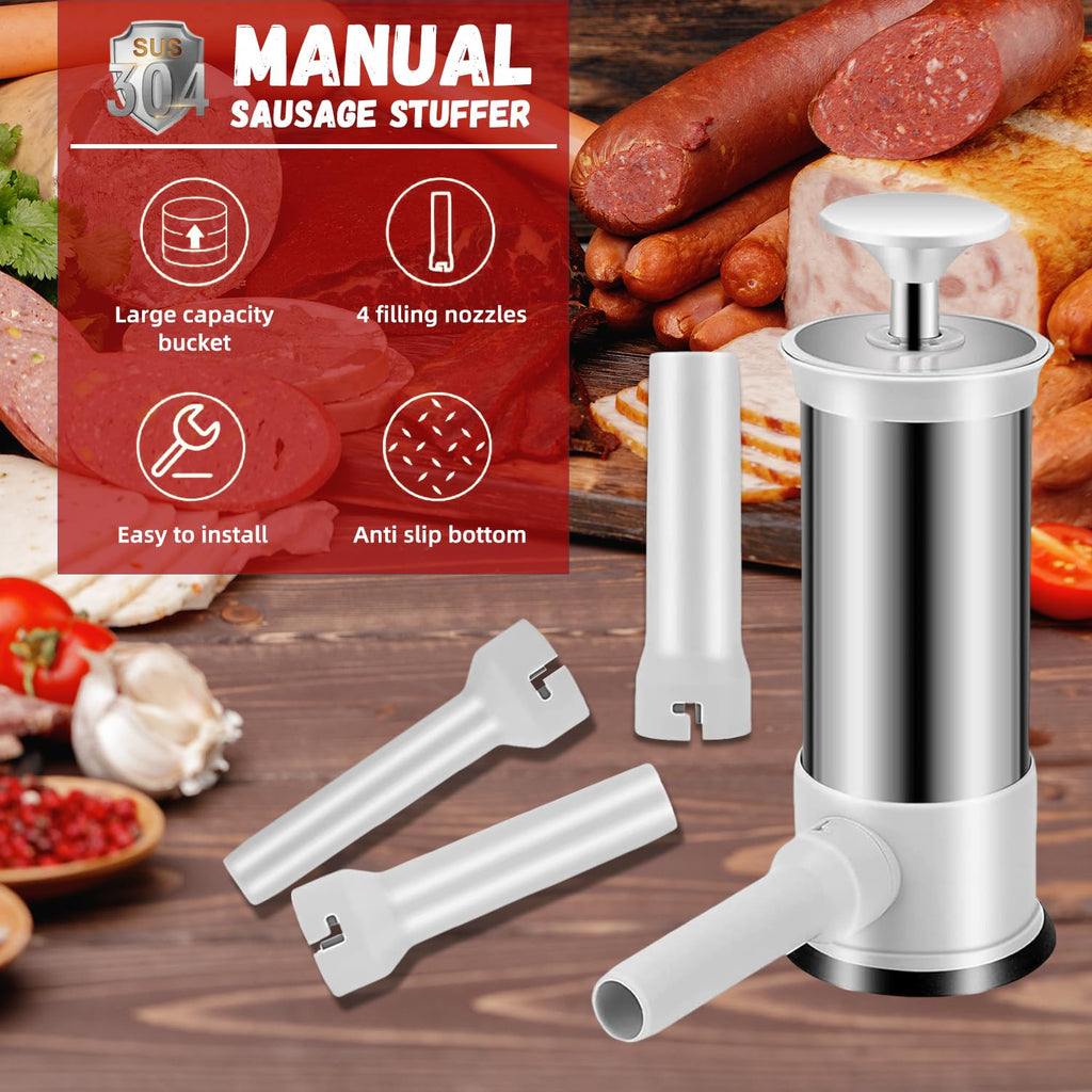 2.2lb Stainless Steel Sausage Stuffer with 4 Stuffing Tubes H744