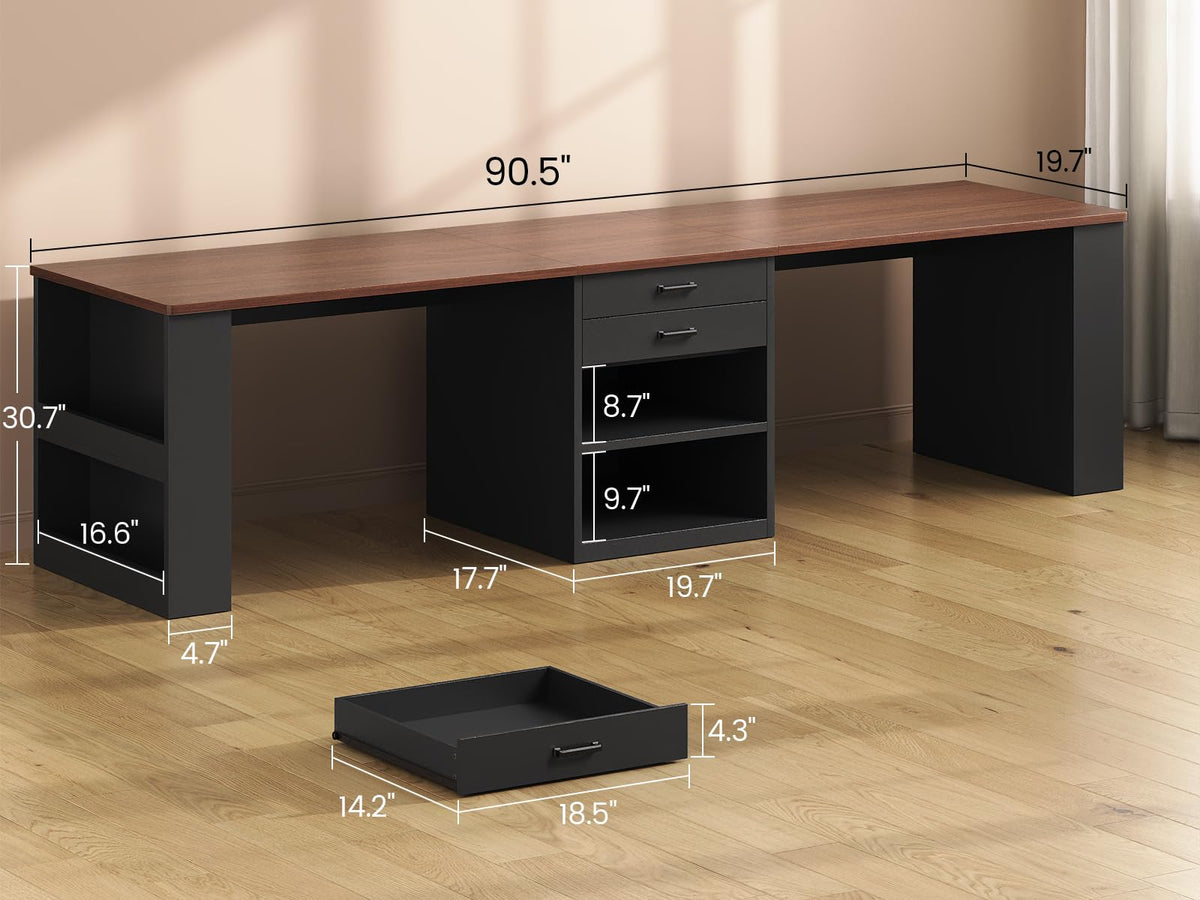 90.5" 2 Person Computer Desk with Storage Drawers Black C839703