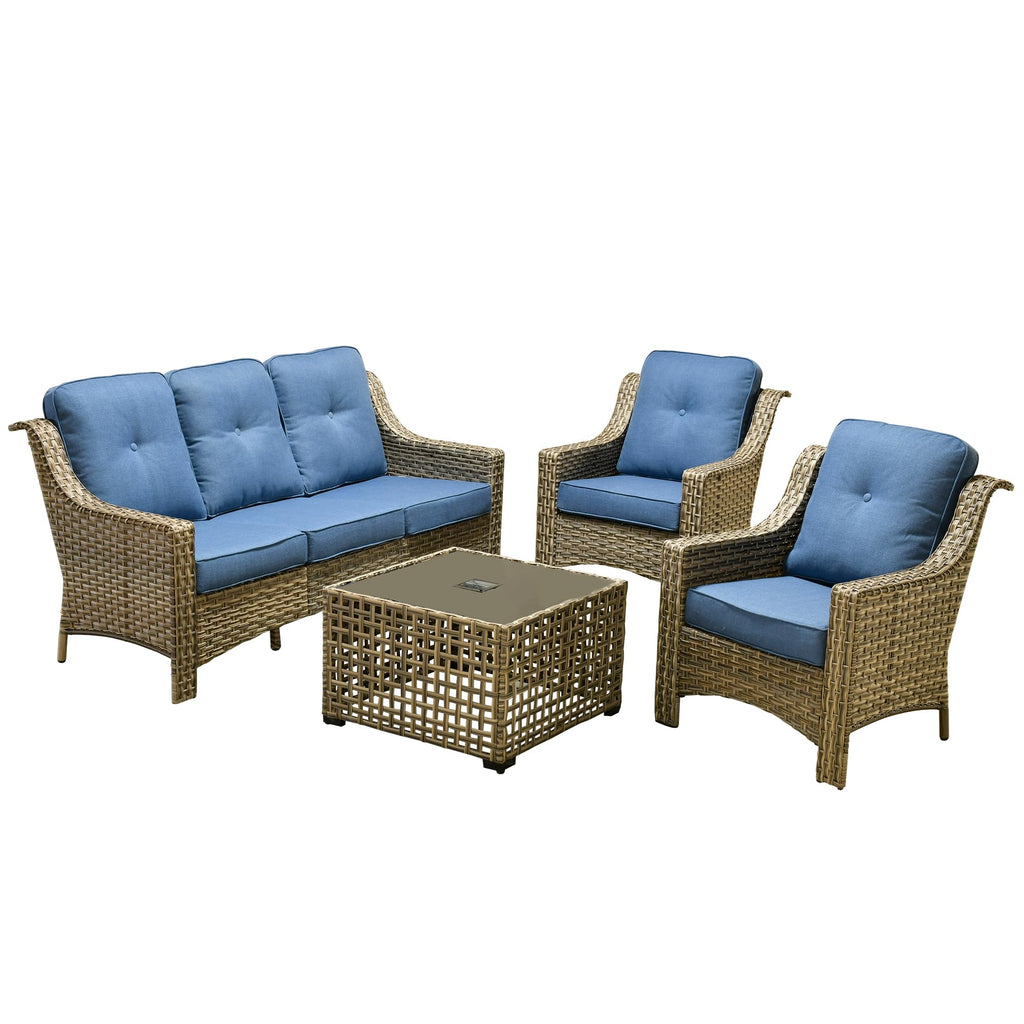 4 PCS Rattan Patio Conversation Set with Coffee Table L619