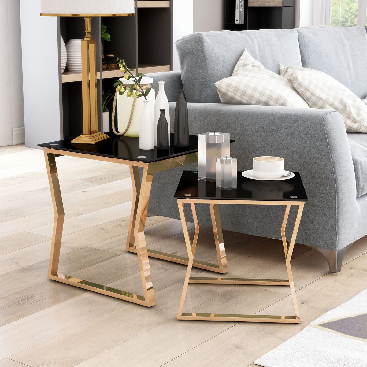 Glass Top 2-Piece Nesting Tables Set W892