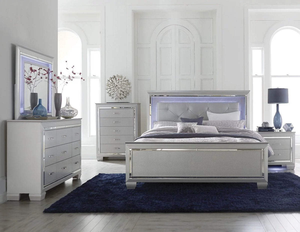 Silver Finish Full Size Bed with LED Headboard A834