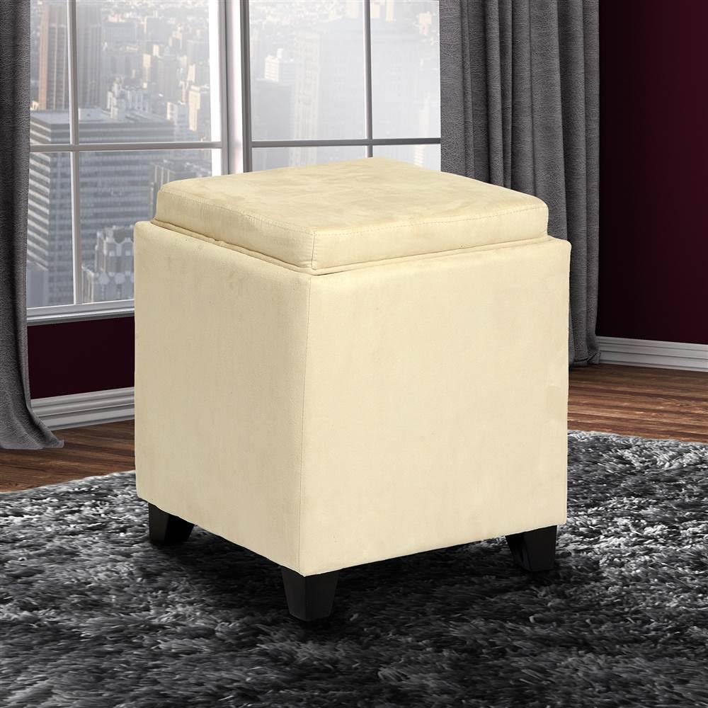 Red Microfiber Storage Ottoman P17662