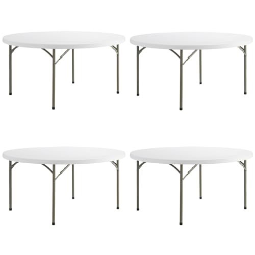 5 Pack 72" Round Heavy-Duty White Plastic Folding Table Y8504