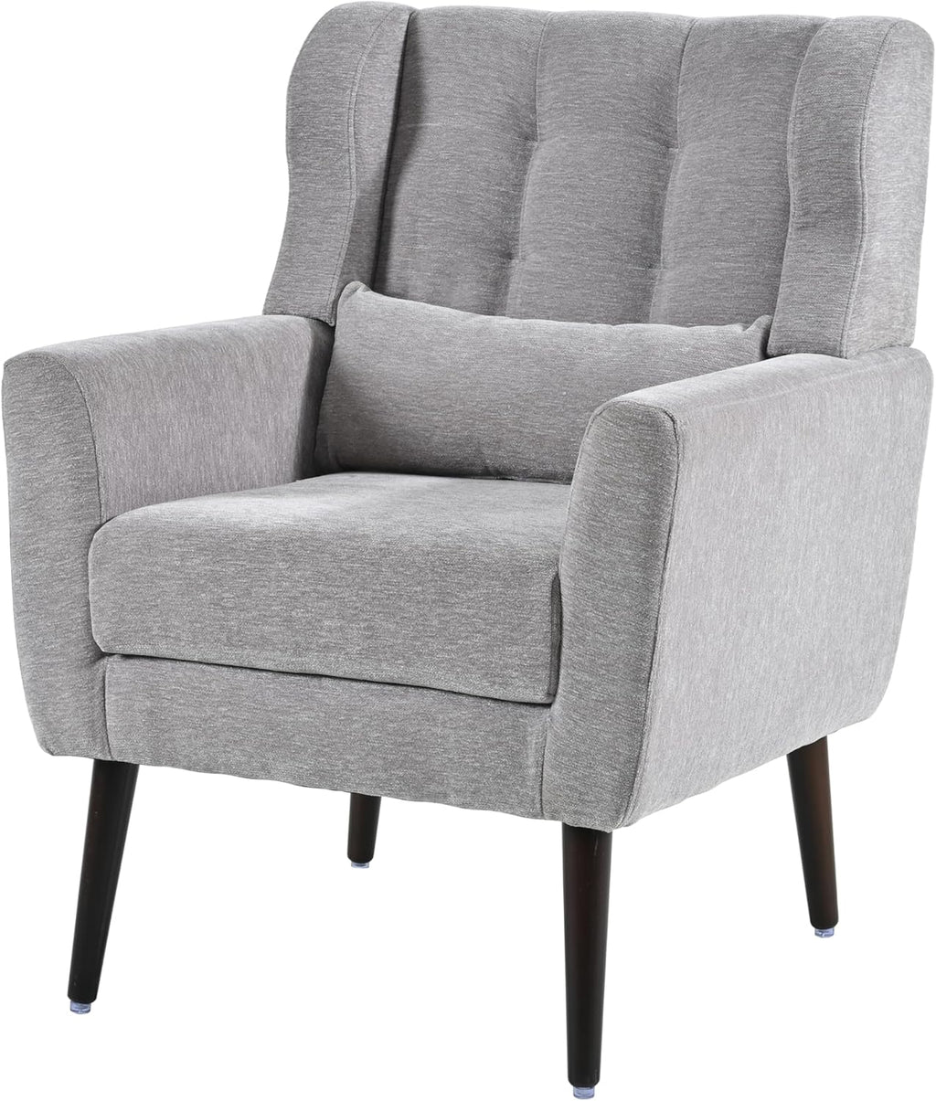 Chenille Upholstered Accent Chair with Pillow, Solid Wood Leg X3192
