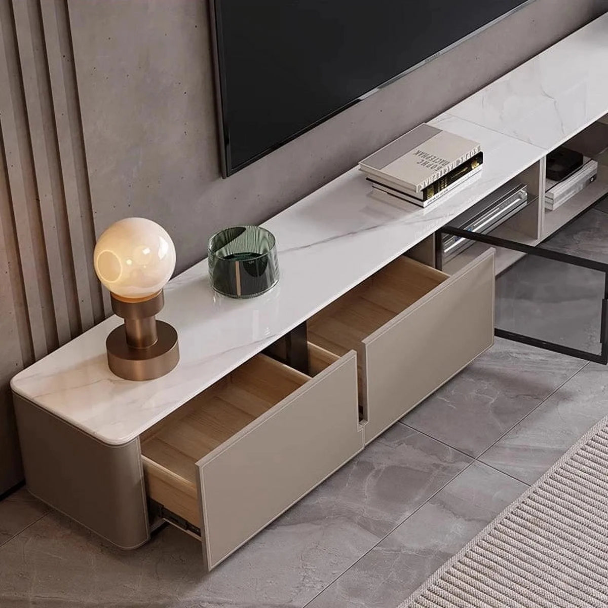 Mid Century Corner TV Stand with Drawers C73269