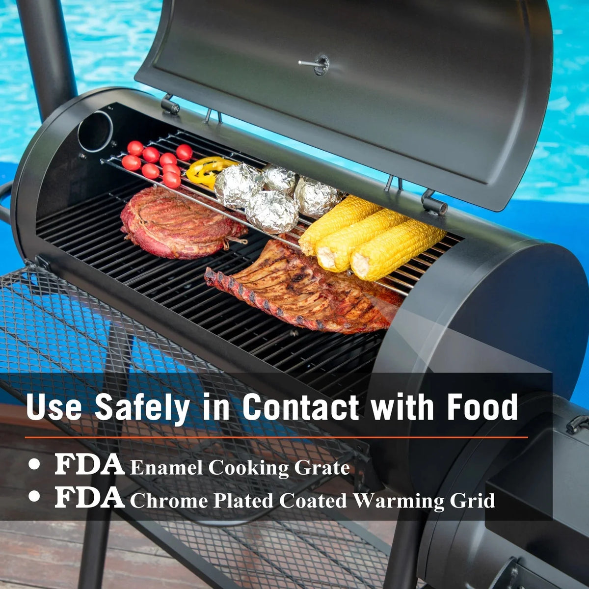 Charcoal Grill with Offset Smoker 941 sq.in. Extra Large BBQ Grill Black R45742