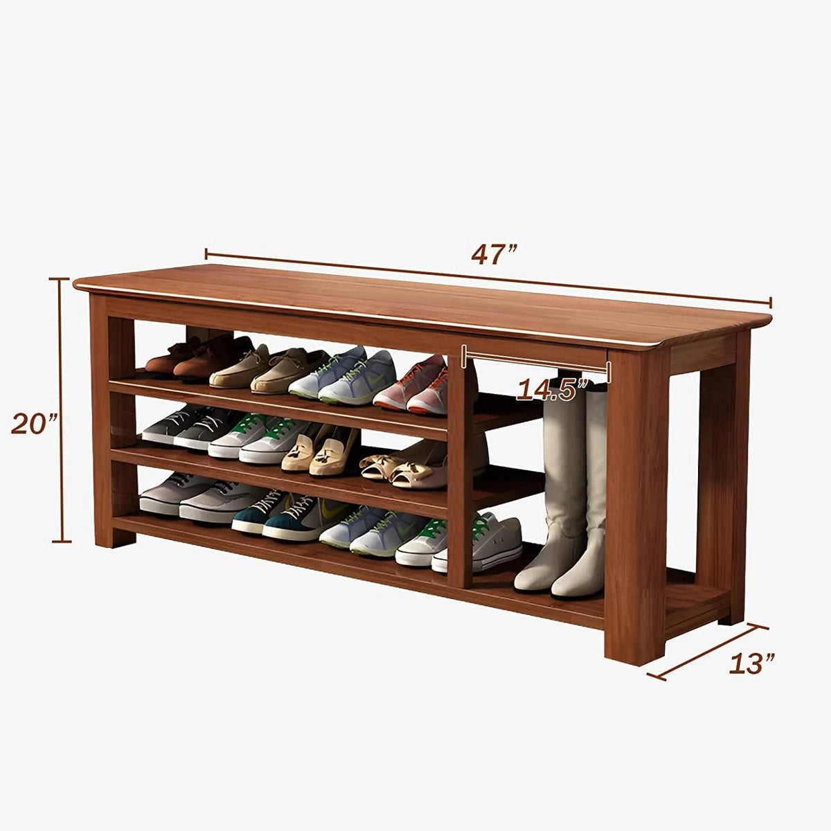 47.0" Adjustable Height 3 Layers Bamboo Shoe Storage Bench M958
