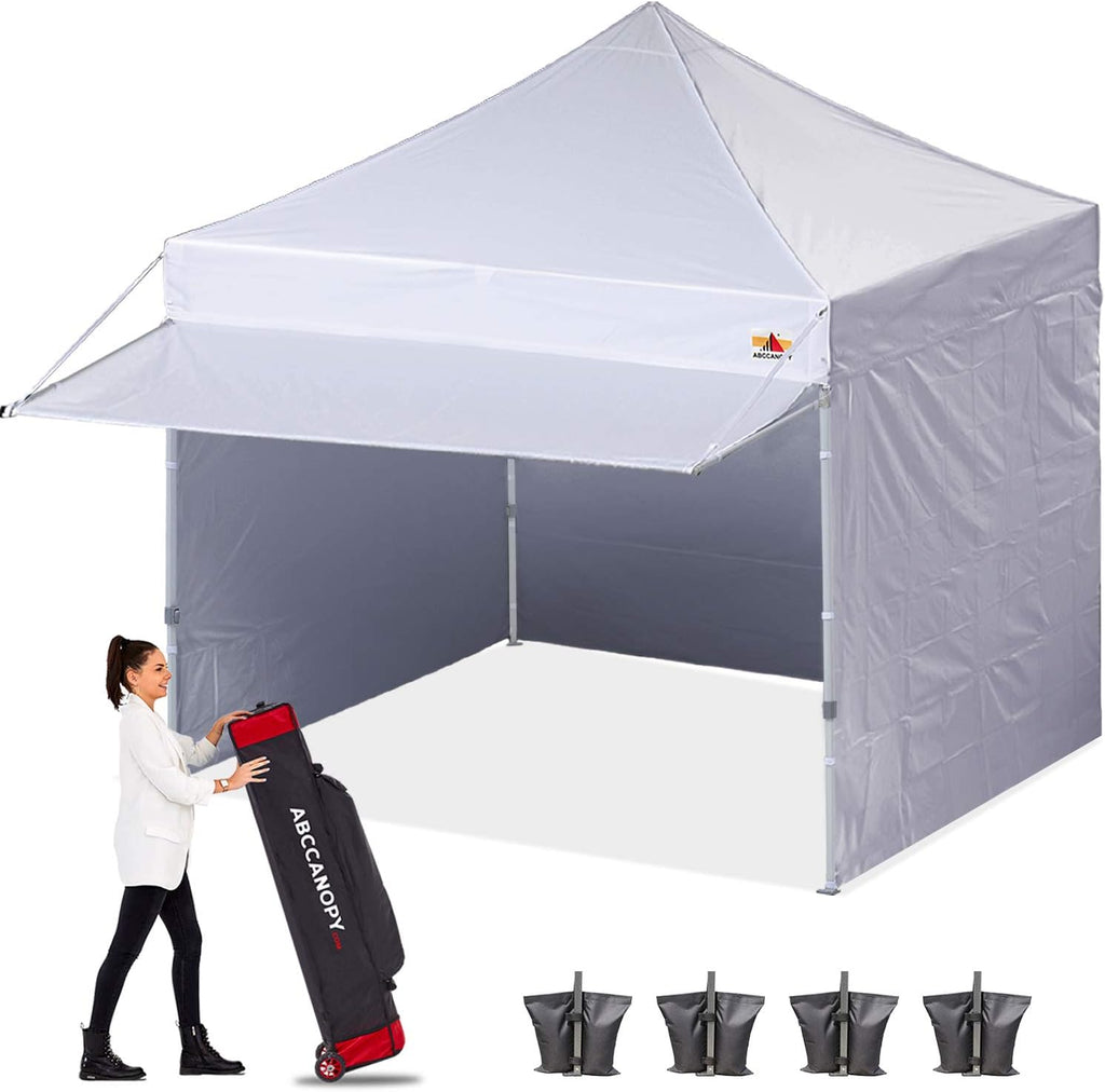 White 10x10 Pop up Canopy Tent with Awning and Sidewalls K239553