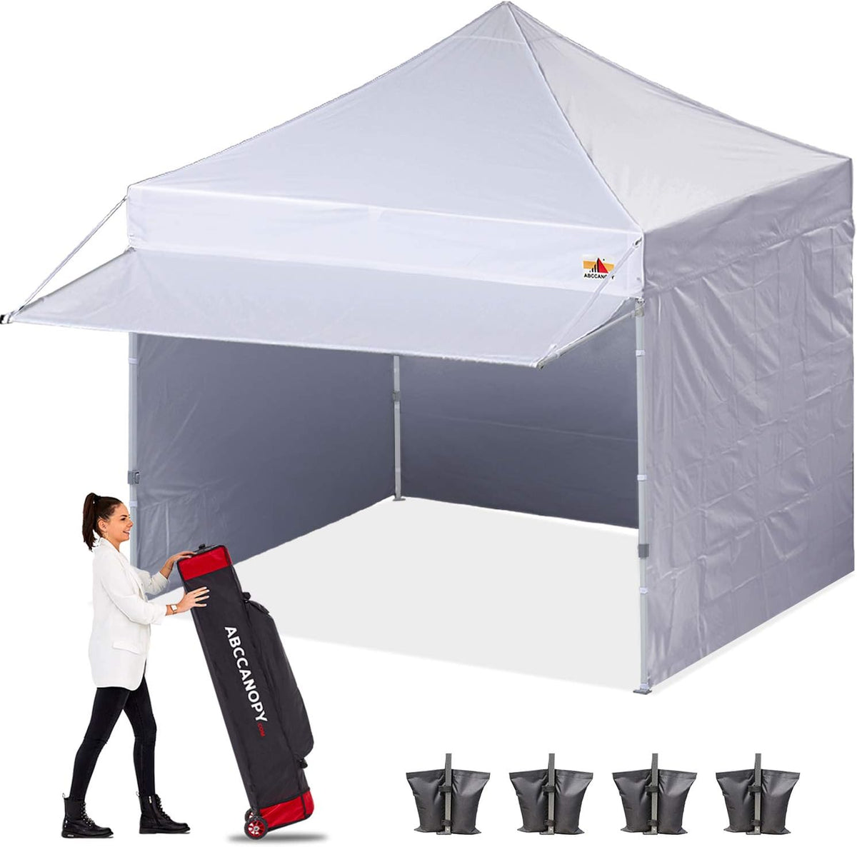 White 10x10 Pop up Canopy Tent with Awning and Sidewalls K239553