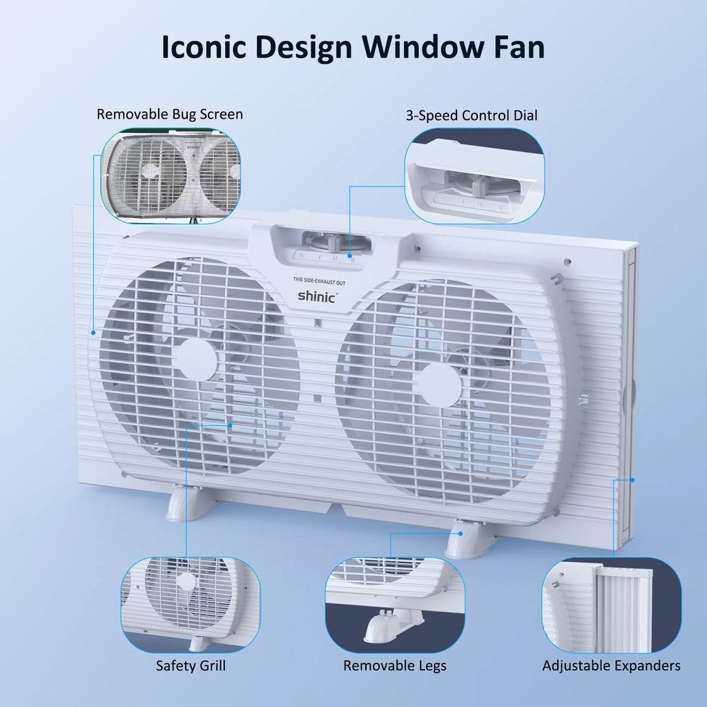 9 3-Speed Twin Window Fan with Bug Screen, White K4912