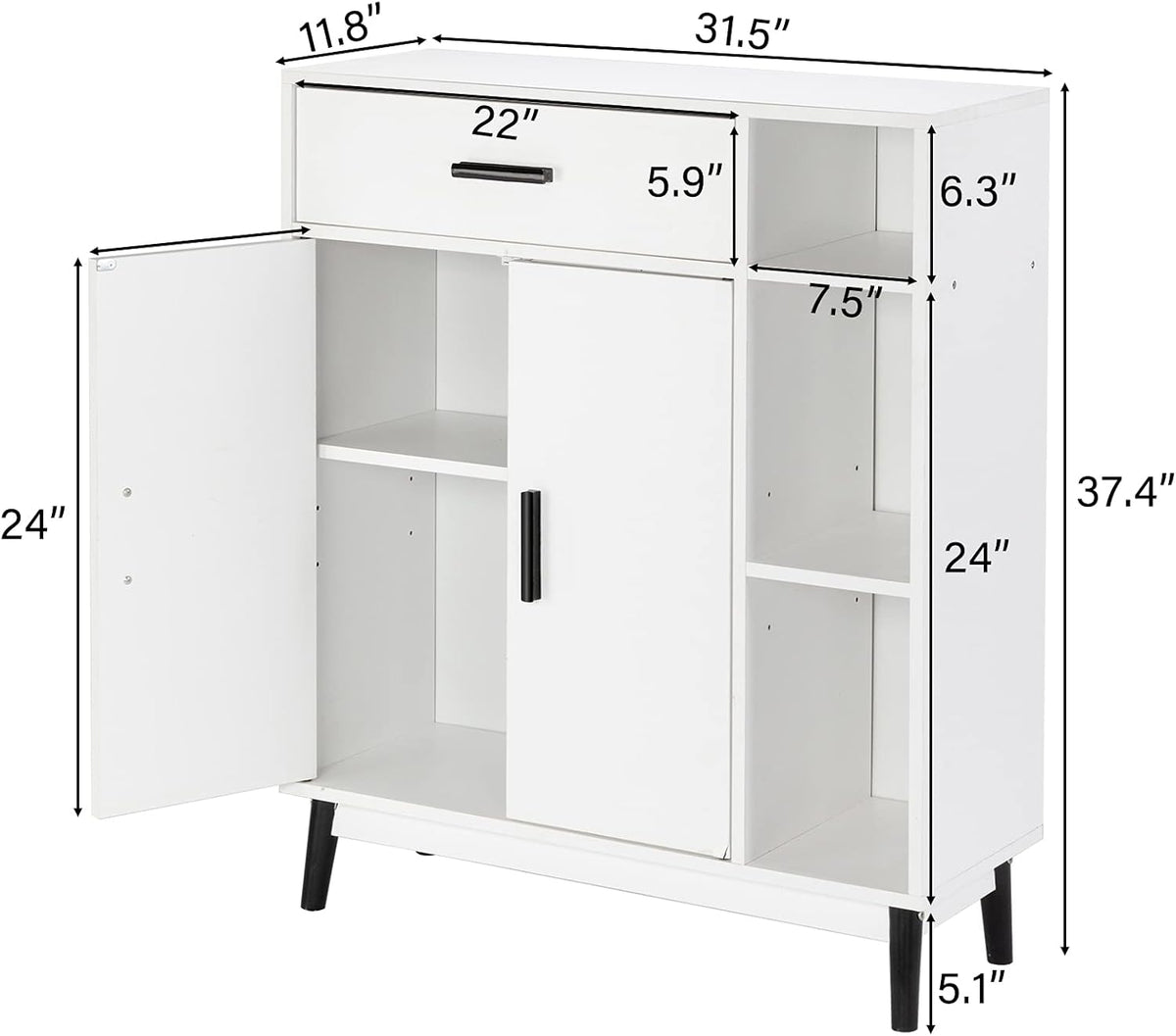 White Wood Accent Cabinet with Open Shelves and Doors C3387