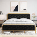 Queen Size Velvet Upholstered Bed Frame with Button Tufted Headboard, Gold-Black T14159