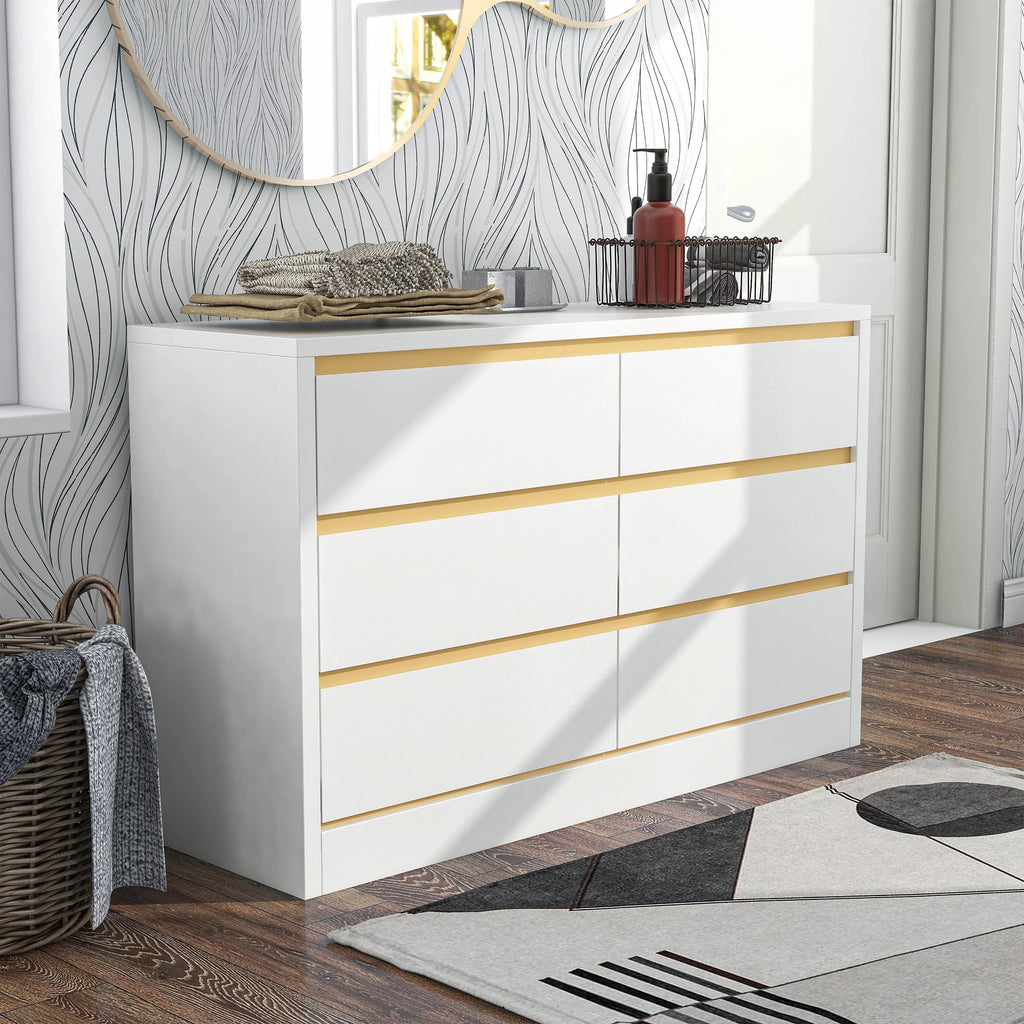 White 47-inch Wide 6-Drawer Double Dresser V12680