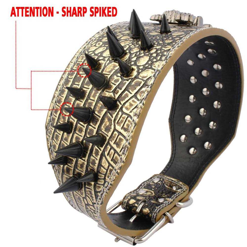 3 Inch Width Sharp Spiked Studded Leather Dog Collar F670