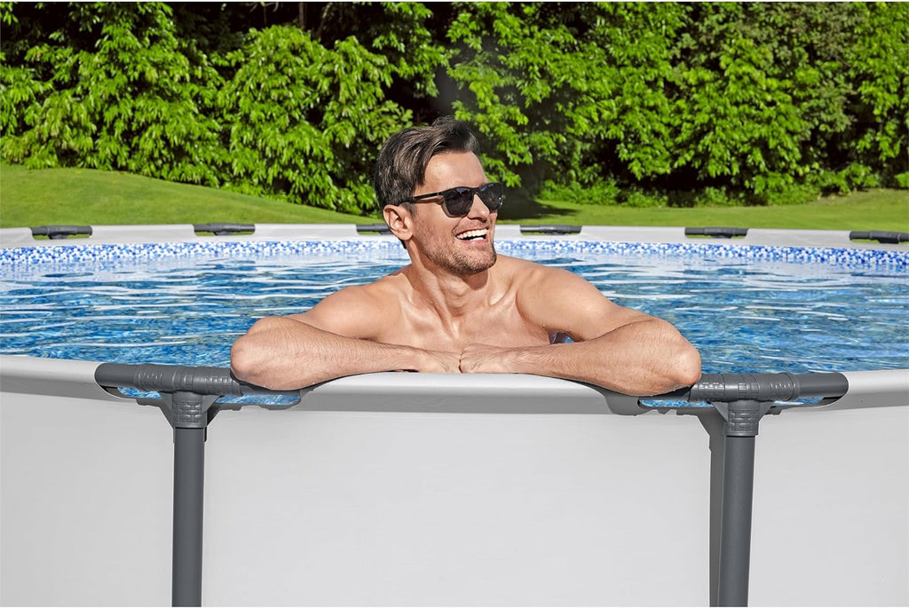 18 Foot x 48 Inch Round Metal Frame Above Ground Swimming Pool Set with Filter Pump, Ladder, and Cover K470