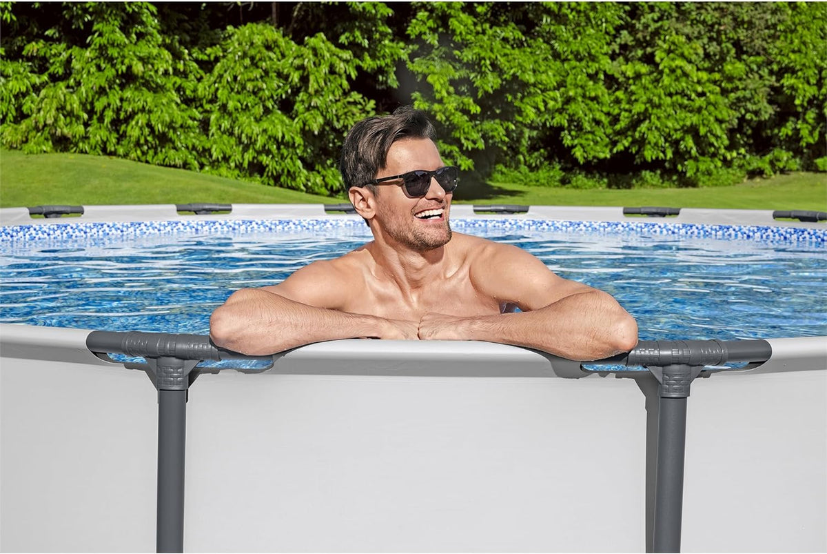18 Foot x 48 Inch Round Metal Frame Above Ground Swimming Pool Set with Filter Pump, Ladder, and Cover K470