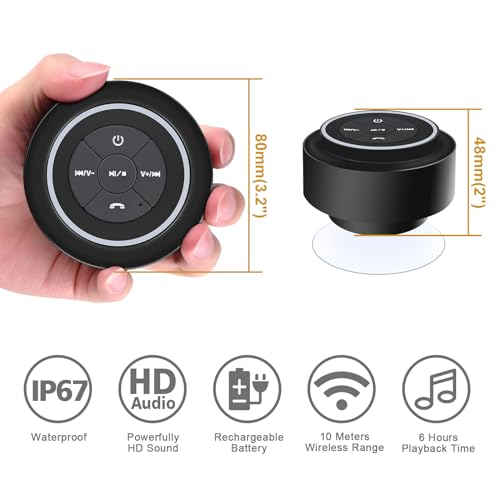 Bluetooth Shower Speaker with Suction Cup, IP67 Waterproof Speaker with LED Light B413