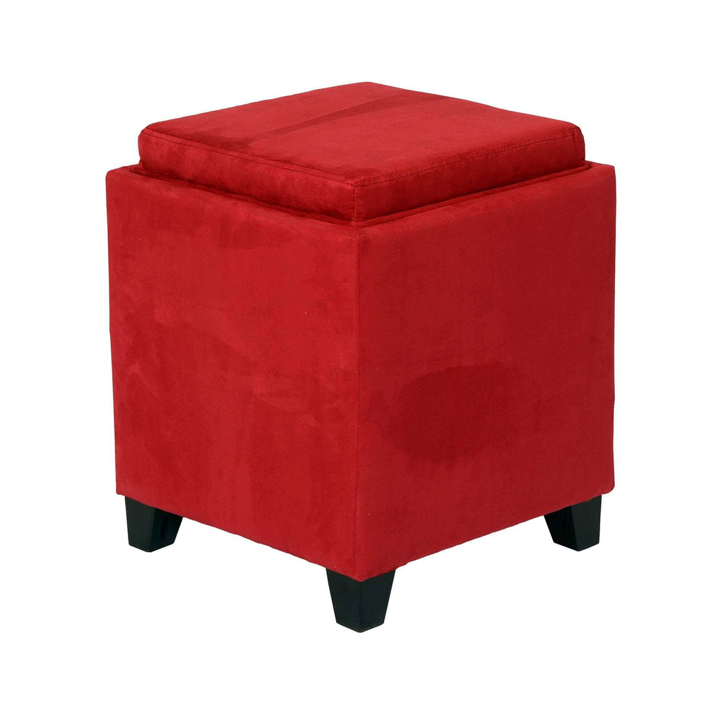 Red Microfiber Storage Ottoman P17662