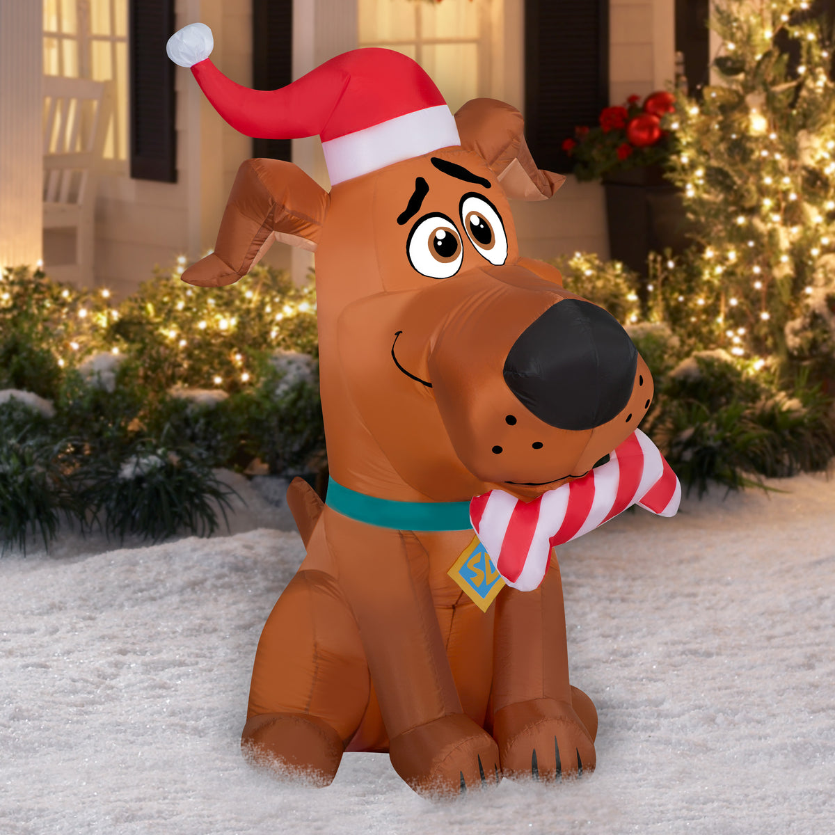 5 Foot Christmas Puppy Airblown Inflatable with Peppermint Bone U61391
