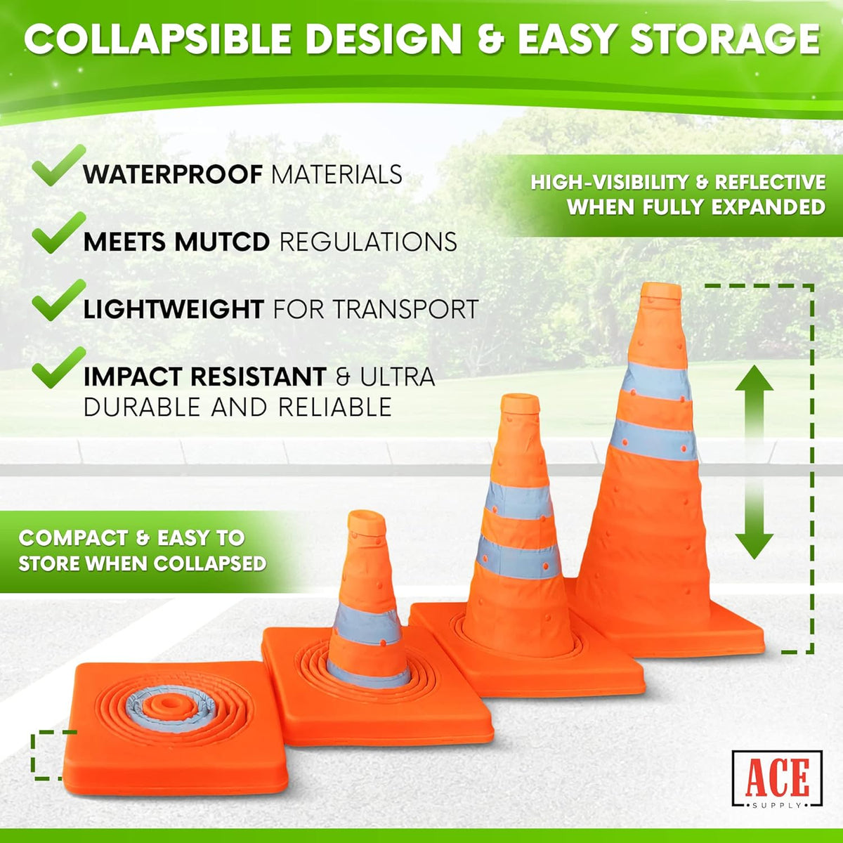 Collapsible Orange Traffic Cones 18 Inch 24 Pack U662