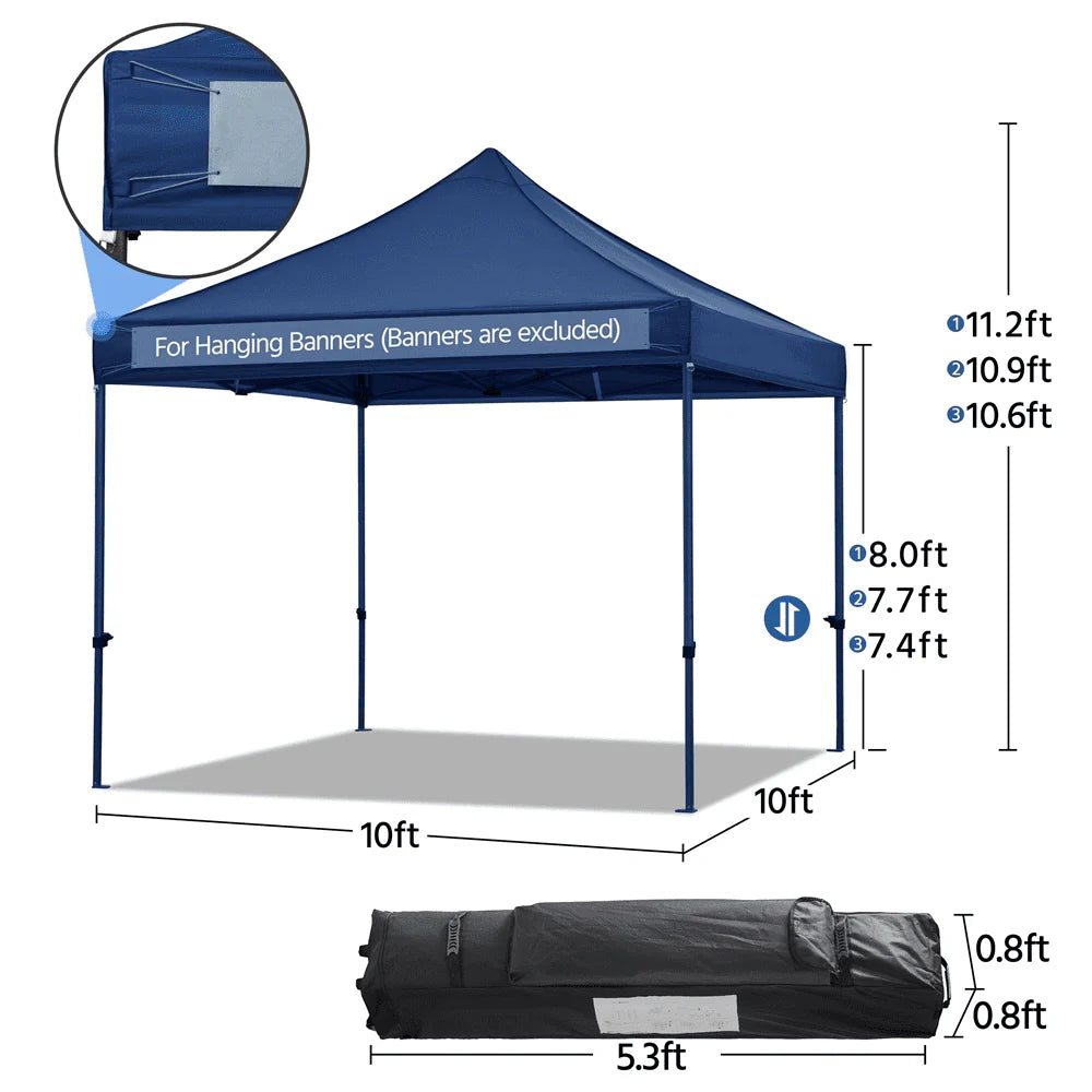 10x10FT Pop Up Canopy Tent with Wheeled Carry Bag, Navy Blue L692122