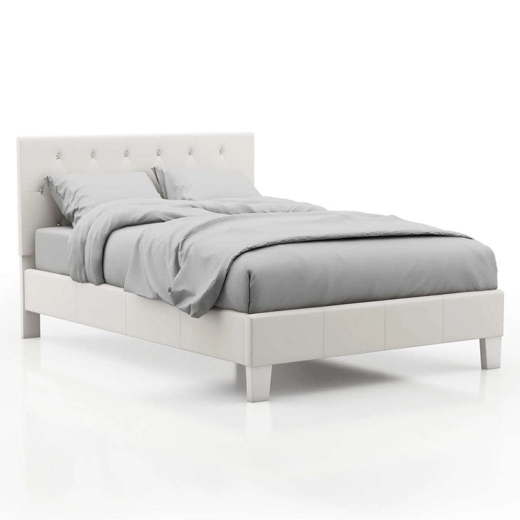 White Faux Leather Upholstered Full Bed with Tufted Headboard H788