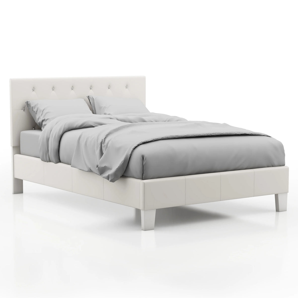 White Faux Leather Upholstered Full Bed with Tufted Headboard H788