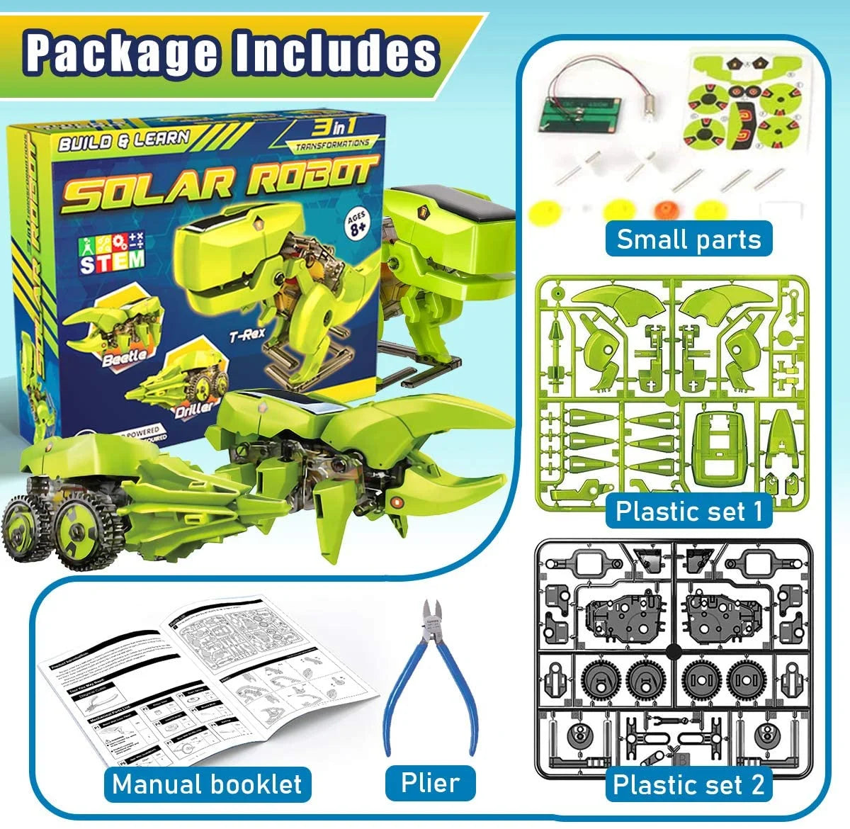 STEM Robot Building Toy Science Kit 3 in 1 Solar Dinosaur Desk Robot K5796
