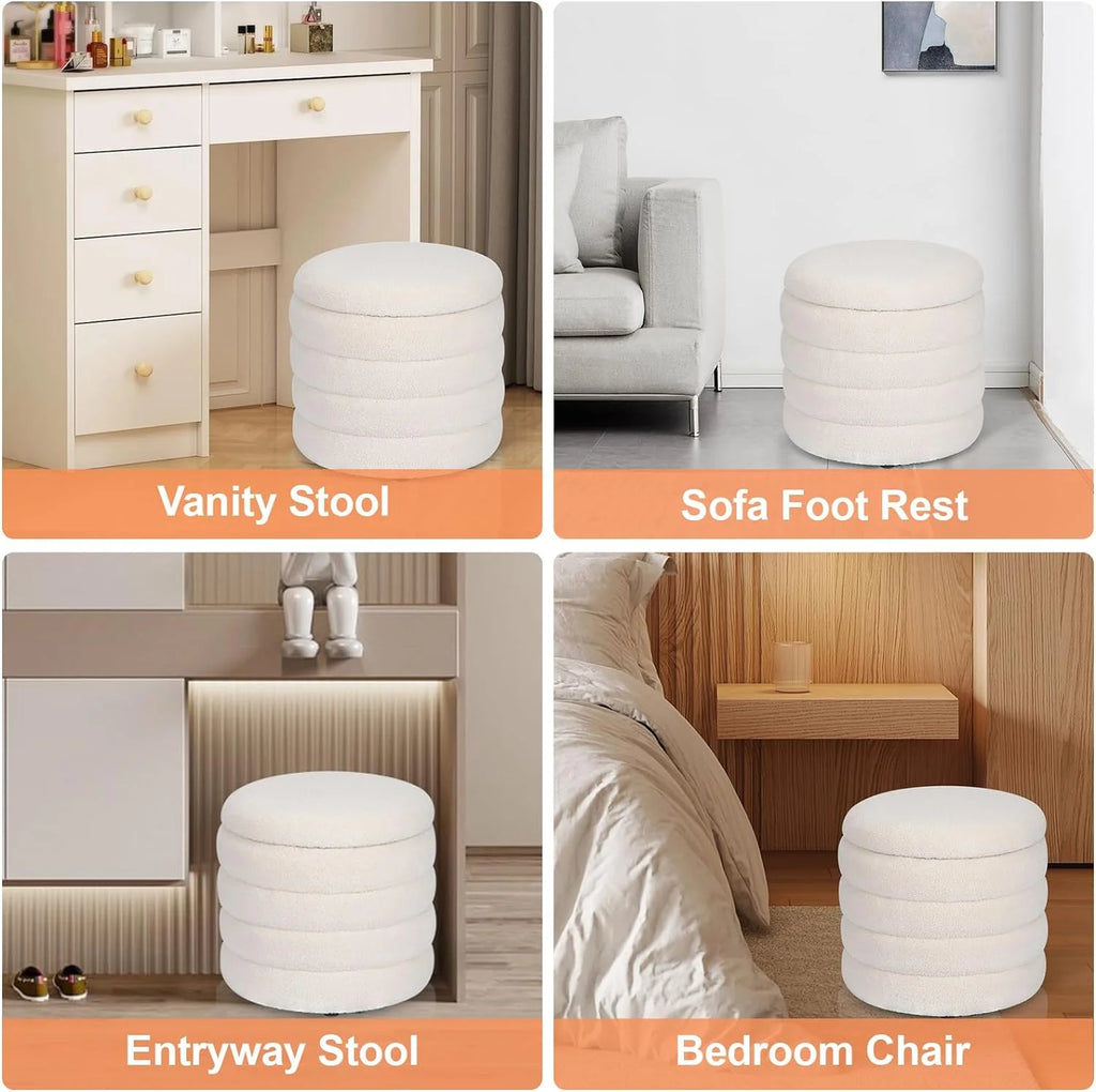 White Round Upholstered Ottoman I594