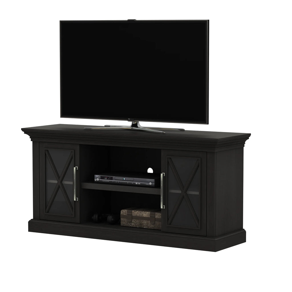 Black TV Stand with Two Side Cabinets and Open Shelves H967194