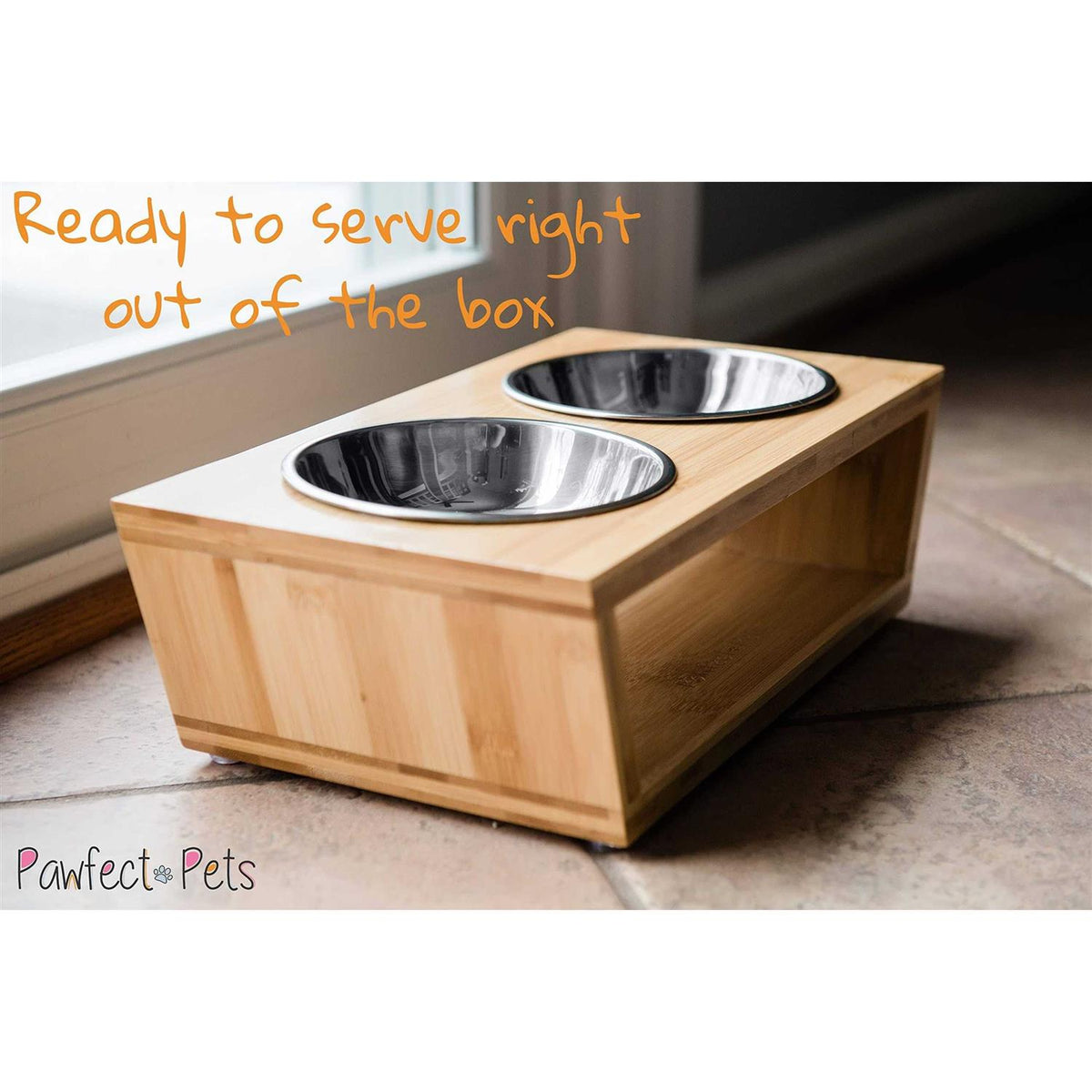Elevated Dog Bowl Stand with 4 Stainless Steel Bowls I790509