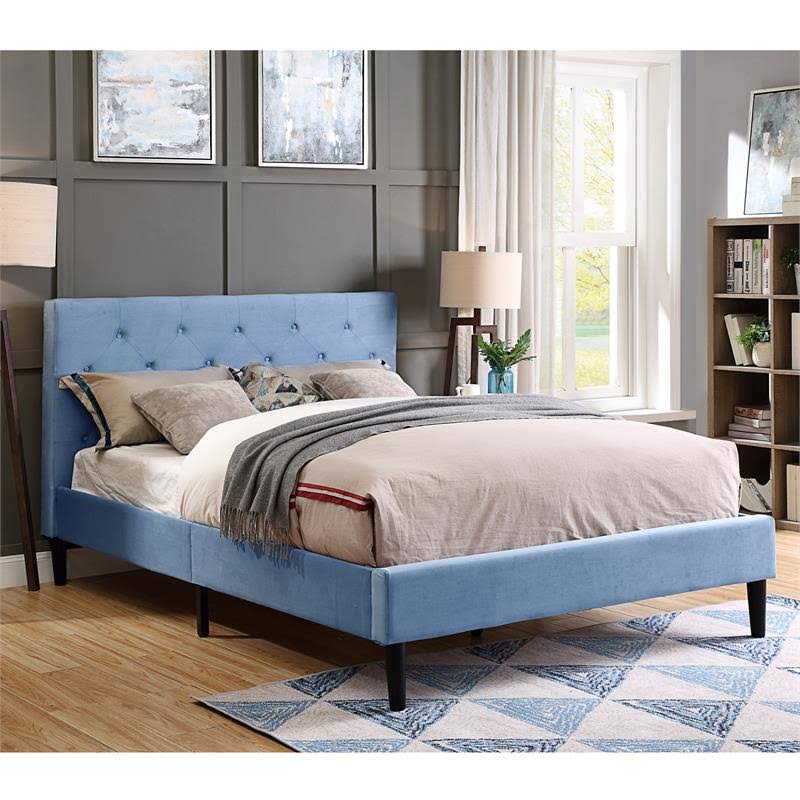 Blue Fabric Button Tufted Full Platform Bed I481