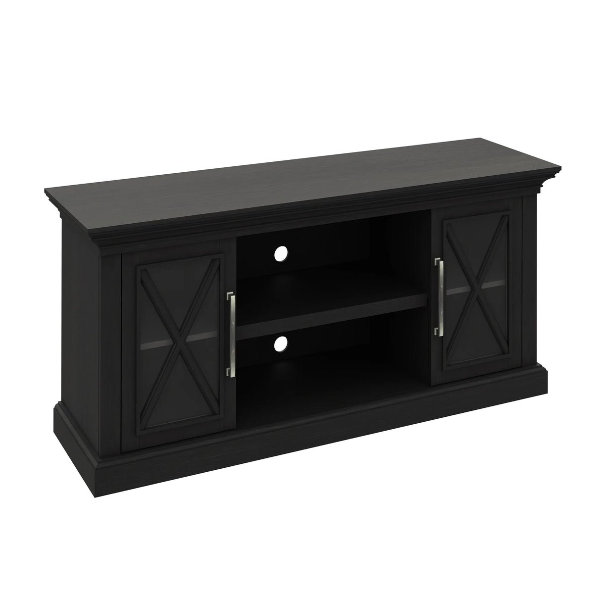 Black TV Stand with Two Side Cabinets and Open Shelves H967194