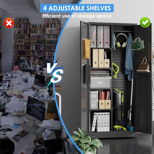 Black Metal Storage Cabinets with Pegboards and Hooks L4547