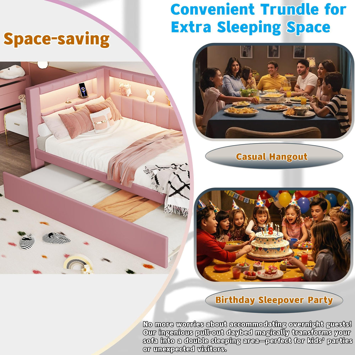 Twin Size Linen Fabric Daybed with Trundle and USB Ports R340