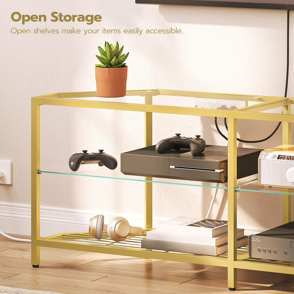 Corner TV Stand with Power Outlet, 55" Tempered Glass G154719