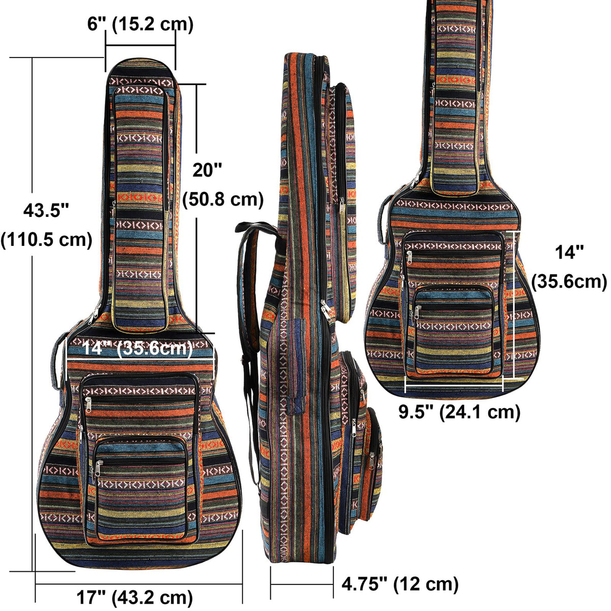 43 Inch Acoustic Guitar Gig Bag with Backpack Strap and 5 Pockets A6648