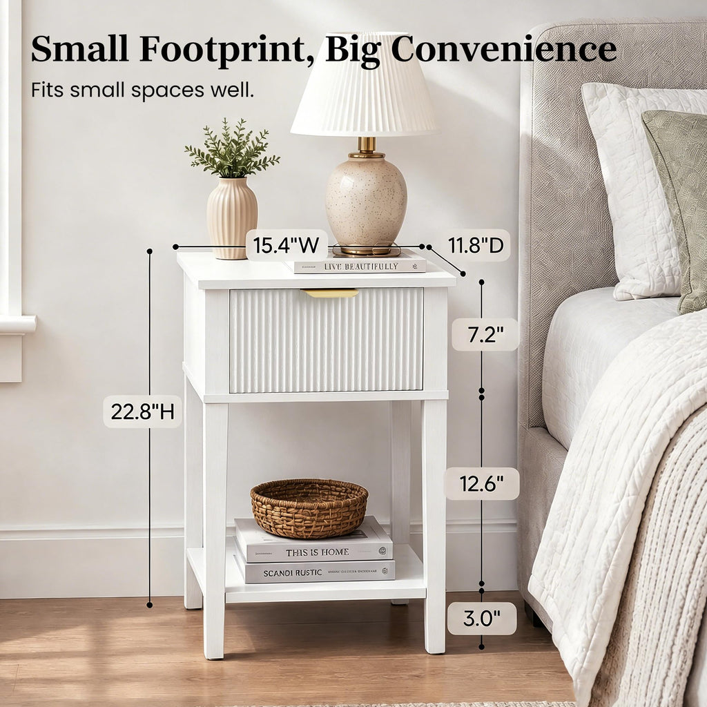 White Nightstand with Drawer and Open Shelf I38172