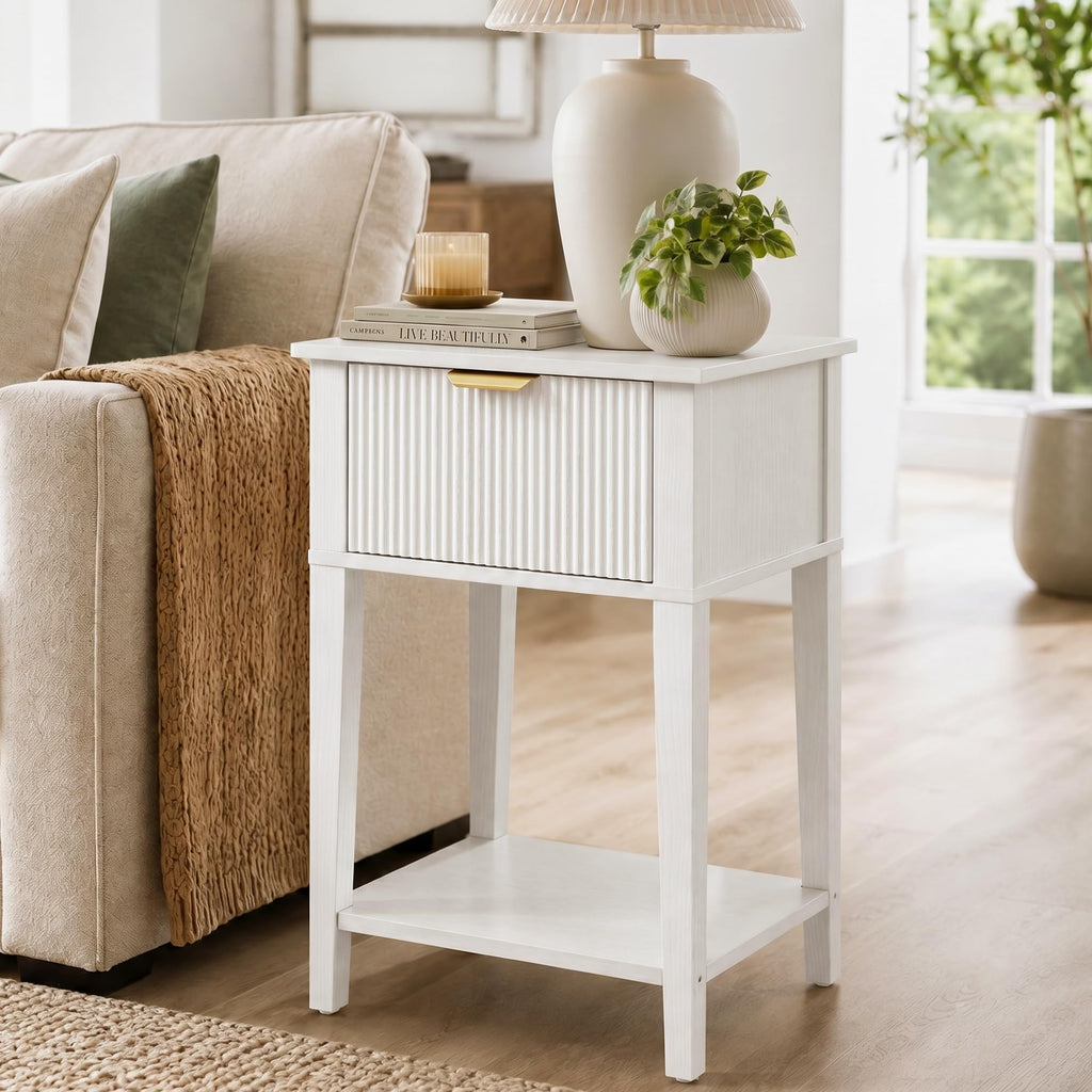 White Nightstand with Drawer and Open Shelf I38172