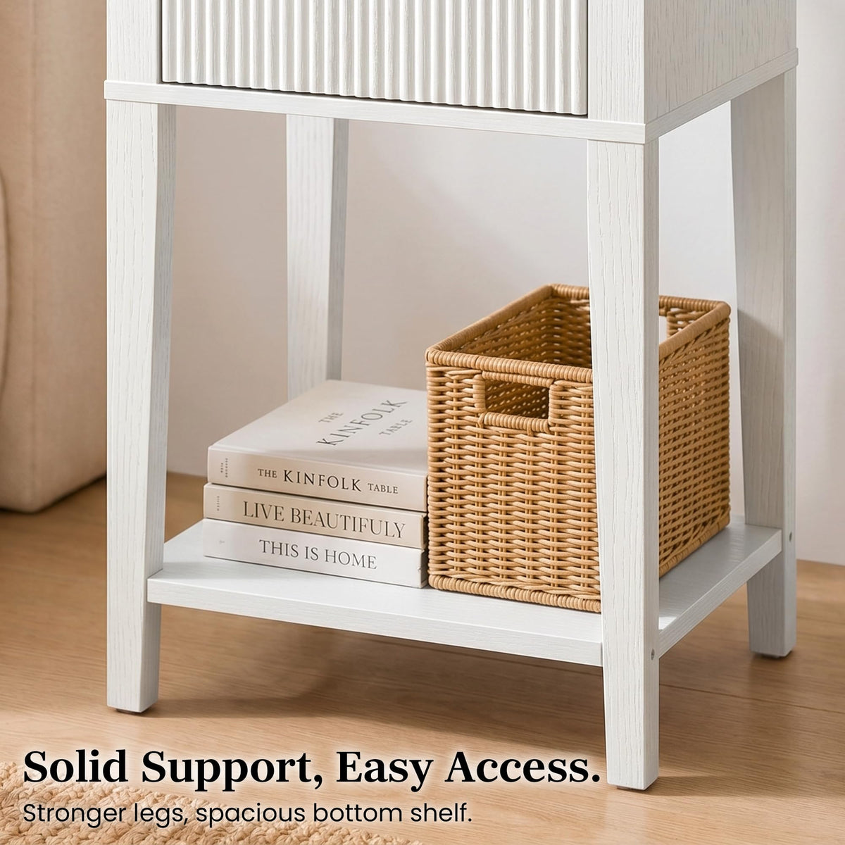 White Nightstand with Drawer and Open Shelf I38172