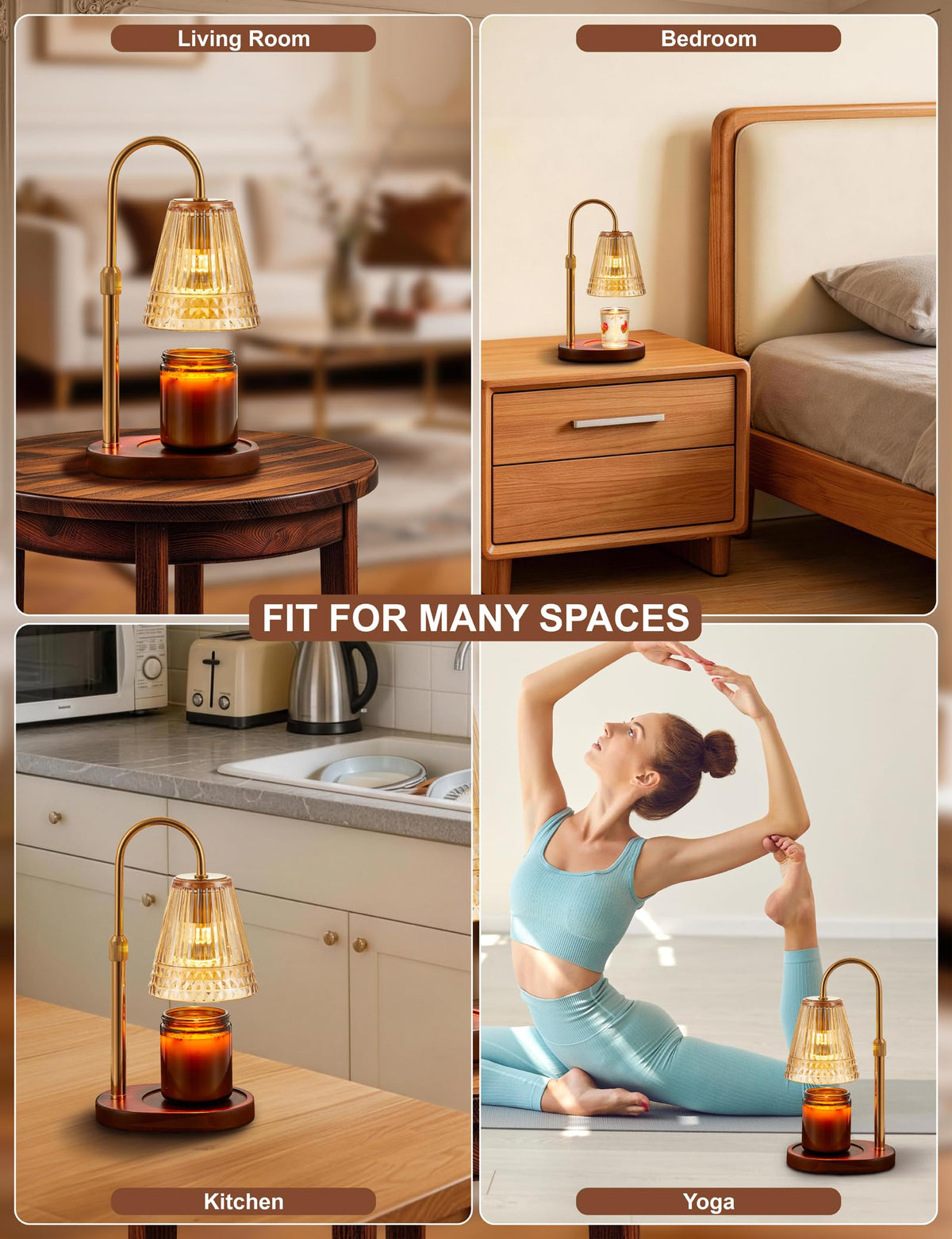 Candle Warmer Lamp with Dimmer & Timer, Adjustable Height, Amber-gold K66013