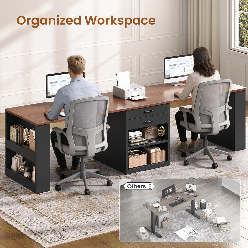 90.5" 2 Person Computer Desk with Storage Drawers Black C839703