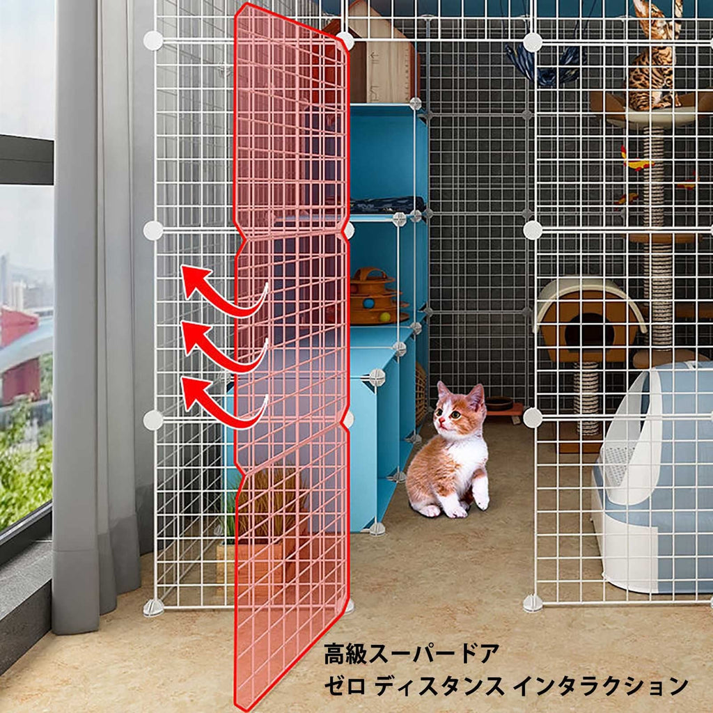 Large Cat Cage Indoor Cat Playpen Detachable Metal Cat Kennels with Ramp Ladders Hammock and Bed Black J394783