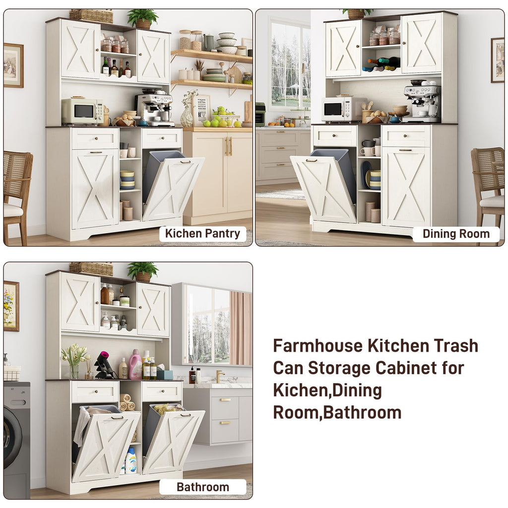 White Kitchen Pantry Storage Cabinet with Power Outlets and Two Drawers X18964