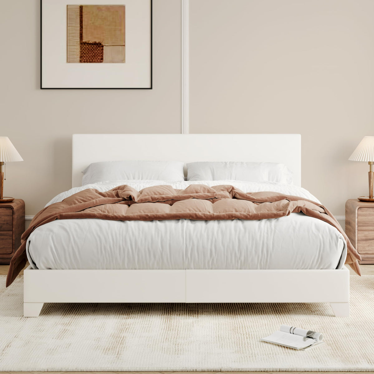 Queen Size Upholstered Bed Frame with Adjustable Headboard H616372