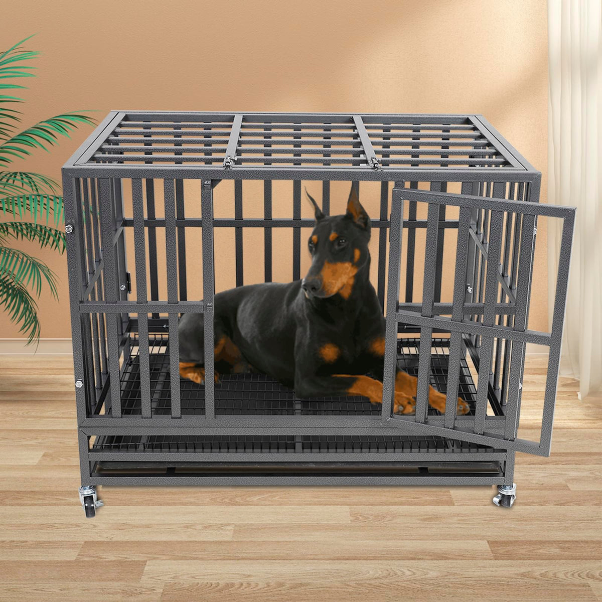 37" Heavy Duty Metal Dog Crate with Removable Tray C2941