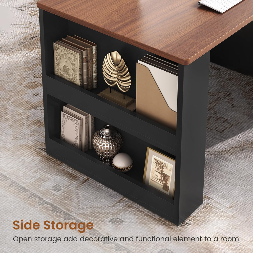 90.5" 2 Person Computer Desk with Storage Drawers Black C839703