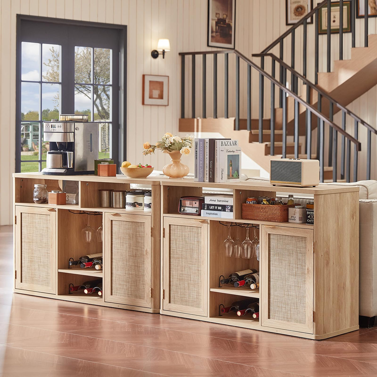 Rattan Wine Bar Cabinet with Storage P72823