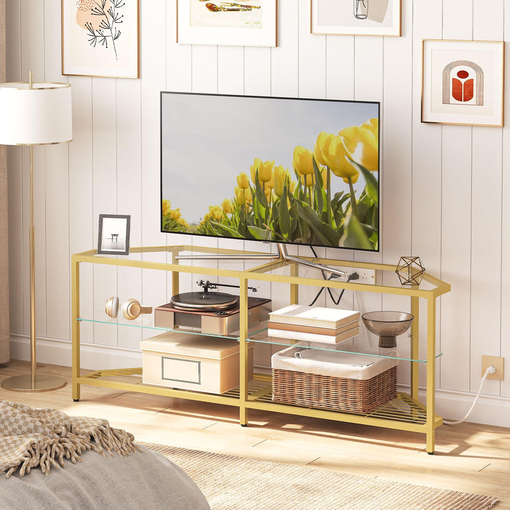 Corner TV Stand with Power Outlet, 55" Tempered Glass G154719