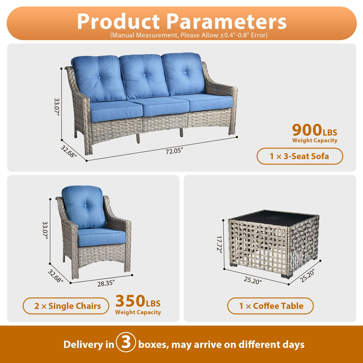 4 PCS Rattan Patio Conversation Set with Coffee Table L619